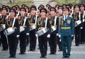 Drummers of the Moscow military music school in red square during the parade dedicated to the 72 anniversary of the Victory in the