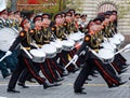 Drummers of the Moscow military music school in red square during the parade dedicated to the 72 anniversary of the Victory in the