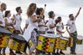 Drummers and musicians during outdoor fashion show with clothin Royalty Free Stock Photo