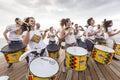 Drummers and musicians during outdoor fashion show with clothin Royalty Free Stock Photo