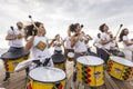 Drummers and musicians during outdoor fashion show with clothin Royalty Free Stock Photo