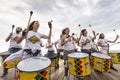 Drummers and musicians during outdoor fashion show with clothin Royalty Free Stock Photo