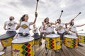 Drummers and musicians during outdoor fashion show with clothin Royalty Free Stock Photo