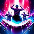 Drummers playing music on stage at night. 3d illustration AI Generated