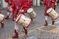Drummers in Red and White Uniform Playing Snare Drums Royalty Free Stock Photo