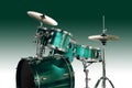 Green Drum kit with cymbals over a green gradient Royalty Free Stock Photo