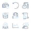 Drums, Chemistry lab and Creative idea icons set. Recovery data, Technical documentation and Diagram signs. Vector