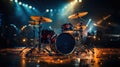 Drums and drum set. Beautiful blue and red background, with rays of light. Beautiful special effects of smoke and Royalty Free Stock Photo