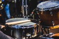 Drums and drumsticks on music stage Royalty Free Stock Photo