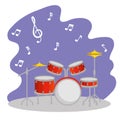 drums instrument with music signs notes