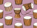 Drums Pattern - Percussion Instruments in Seamless Design Royalty Free Stock Photo