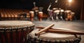 African Drums and Drumsticks on Stage Royalty Free Stock Photo