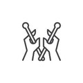 Drumsticks in hand outline icon