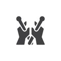 Drumsticks in hand vector icon