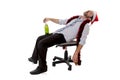 Drunk business man sleeping after drinking champagne at office christmas party