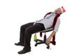 Drunk business man sleeping after drinking champagne at office christmas party