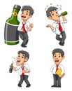 Drunk Businessman With Green Alcohol Bottle