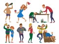 Drunk cartoon people alcoholic man and woman alcoholism drunken tipsy characters person vector illustration.