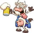 Cartoon drunk super cow holding a beer Royalty Free Stock Photo