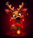 Drunk fawn - Funny cute christmas deer, with lights on his horns, festive treat, comic character, christmas reindeer Royalty Free Stock Photo
