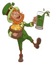 Drunk fun Patrick holds pot of gold and glass of green beer Royalty Free Stock Photo