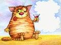 Drunk with a glass of red cat Royalty Free Stock Photo