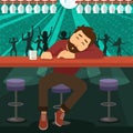 Drunk man asleep at bar Royalty Free Stock Photo