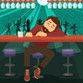 Drunk man asleep at bar