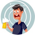 Drunk Man Feeling Dizzy Holding Beer Mug Vector Cartoon