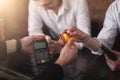 Drunk man paying via credit card in bar Royalty Free Stock Photo