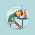 Drunk man sleeping in bar vector illustration.