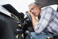 Drunk man slumped on steering wheel Royalty Free Stock Photo