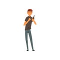 Drunk Man Standing with Bottle of Alcohol Drink, Side View Vector Illustration