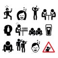 Drunk man and woman, people drinking alcohol icons set Royalty Free Stock Photo