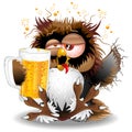 Drunk Owl with Beer Funny Character Royalty Free Stock Photo