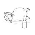 Drunk pig lies in a dirty puddle. On the head cap. Hand-drawn. Contour Line Drawing. Royalty Free Stock Photo