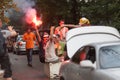 Drunk Russian students celebrate university graduation by riding in the fridge attached to a car