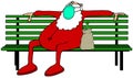 Drunk Santa sitting on a park bench