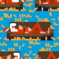 Drunk Santa sleeping on couch pattern seamless. Alcohol for the new year background . Festive party ornament Royalty Free Stock Photo