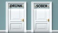 Drunk and sober as a choice - pictured as words Drunk, sober on doors to show that Drunk and sober are opposite options while