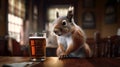 Drunk Squirrel with a Glass of Beer, AI Generated