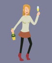 Drunk woman character vector cartoon