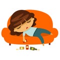 Drunk young woman sleeping on the couch Royalty Free Stock Photo