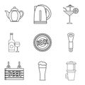 Drunken binge icons set, outline style