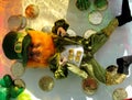Drunken leprechaun, green beer, gold coins, St Patricks day Royalty Free Stock Photo