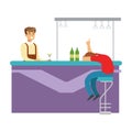 Drunken Man Asleep At The Bar Counter, Part Of People At The Night Club Series Of Vector Illustrations Royalty Free Stock Photo