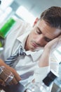 Drunken man sleeping on a bar counter Royalty Free Stock Photo