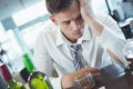 Drunken man sleeping on a bar counter Royalty Free Stock Photo