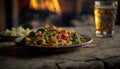 Drunken Noodles On Stone, Blurred Background, Rustic Pub. Generative AI