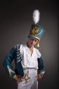 Drunken Russian hussar on gray background Royalty Free Stock Photo